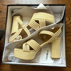 Marc Fisher neutral woven platform sandals
